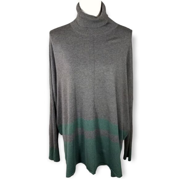 JONES NEW YORK GRAY & GREEN TURTLENECK PONCHO/SWEATER SZ.XL EUC - Picture 1 of 7